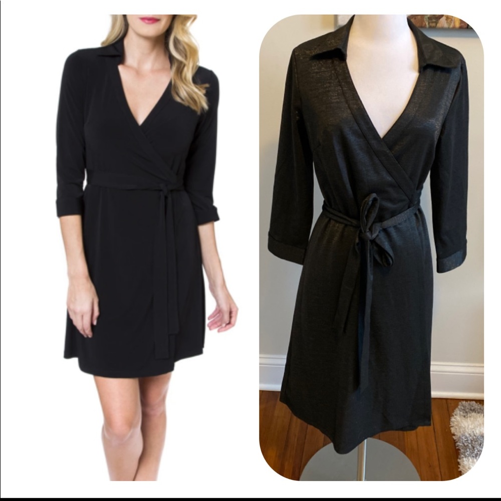 Julie Brown Black Metallic Wrap Dress